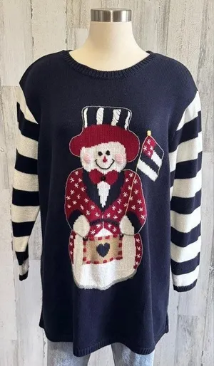 Vintage Christmas Snowman Sweater Size‎ 1X Kitschy whimsical Americana thumbnail 1