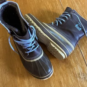 Sorel Women's 1964 Premium Blue Brown Leather Rubber Waterproof Snow Boots 10 thumbnail 1