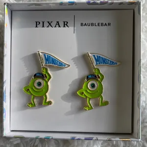 Disney Pixar BaubleBar Monsters Inc Mike Wazowski Earrings Flag NEW Green Gold thumbnail 1