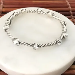 Brighton Silver Magnetic Hinged Bracelet Crystal and Pearls thumbnail 2