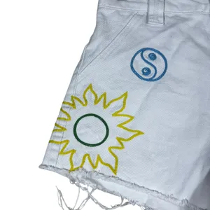 PacSun Carpenter Embroidered Graphic Raw Hem Denim Shorts White Indie Size 28 thumbnail 2