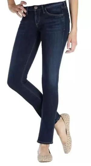 Agolde dark wash distressed stretchy Chloe low rise 24 jeans thumbnail 1