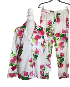 Kate Spade Pink Floral Cotton Pajama Set Size Small thumbnail 1