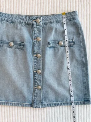 L’AGENCE The Kris Button Front Mini Skirt in Fontana Light Blue Size 25 NWT thumbnail 8