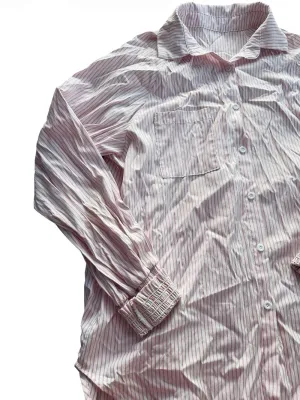 Pink White Striped Button Up Shirt Size M Smocked Cuff Long Sleeve Pocket Top thumbnail 4