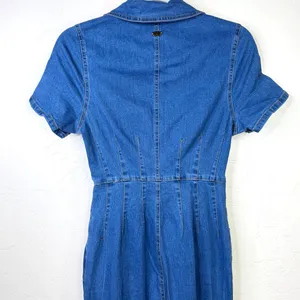 NEW Lucky & Blessed Denim Stretchy Short Sleeve Zip Up Flare Leg Jumpsuit XS thumbnail 9