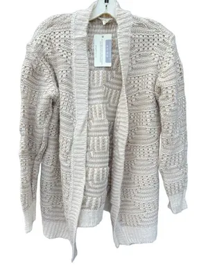 NWT Life is Beautiful size L/XL cream and oatmeal open front cardigan thumbnail 1