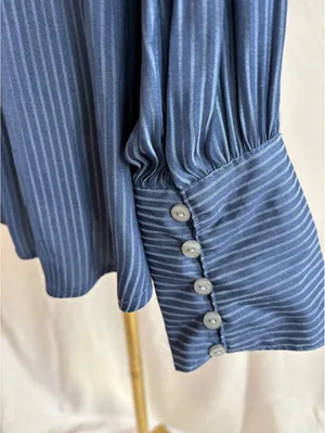 Free People Women's Navy Blue Striped Button-Up Long Sleeve Shirt Size Small thumbnail 5