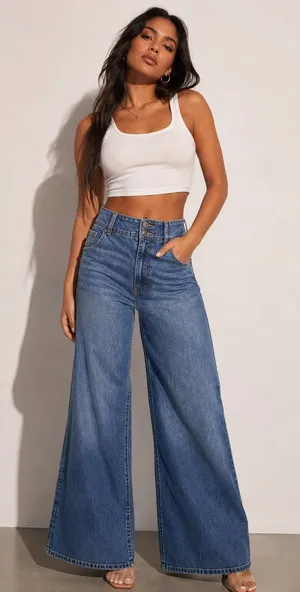 Habitual Wide Leg Jeans Medium Wash High Rise Denim Pants Women 4/27 thumbnail 1