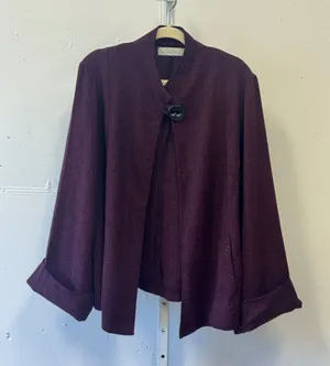 Willow Plum Burgundy Textured Single Button Open Front Jacket Lagenlook Boho XL thumbnail 1