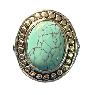 Silver Tone Cocktail Statement Ring Faux Turquoise Southwestern Tibetan Sz 6.75 thumbnail 2