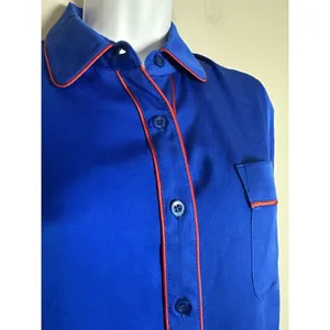 Piamita Cobalt Blue Silk Pajama Blouse with Red Piping - Size‎ XS thumbnail 2