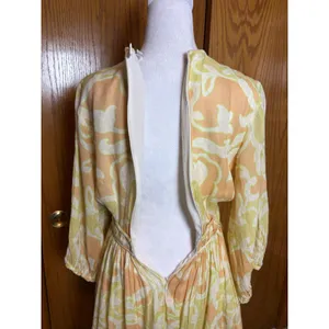 Alexis Capri Yellow Orange Abstract V-Neck Mini Dress $598 flowy coquette XS thumbnail 6