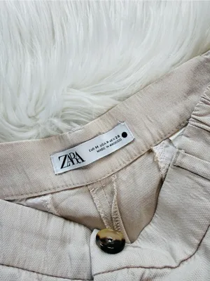 Zara Khaki Textured Fabric High Waisted Cropped Trousers thumbnail 3