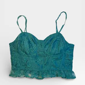 Free People Now or Never Corset Crop Tank Ruffle Floral Textured Teal Green XS thumbnail 7