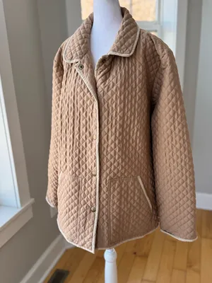 CHAPS Khaki Taupe Ivory Trim Quilted Lightweight Jacket Size Large thumbnail 2
