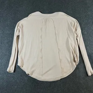 Free People Women‎ Beige Waffle Knit Ribbed Henley Thermal Top Small OB1013778 thumbnail 2