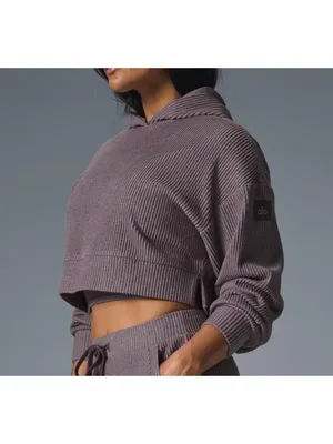 Alo Muse Hoodie Raisinette Heather Ribbed Violet Hood Sweater Hooded Sweatshirt thumbnail 2
