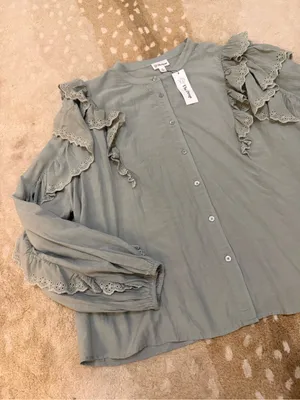 The Drop Arianna Ruffle Blouse 3X Iceberg Green Eyelet NWT thumbnail 4