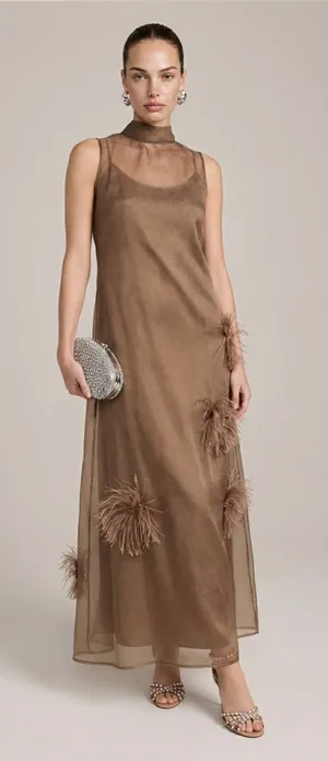 NWT Few Moda Naia Maxi Dress size XS Oatmeal Feather brown o.p.t thumbnail 1