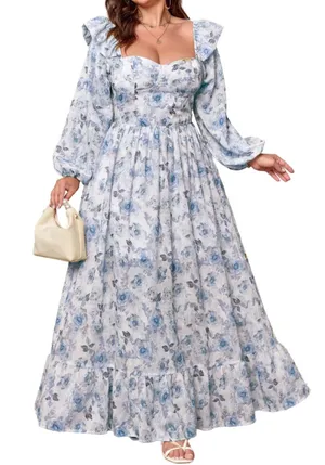 Eywol Long Sleeve White Floral Maxi Dress Large New With Tags thumbnail 1