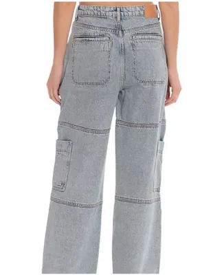 Avec Les Filles RIOU High Rise Wide Leg Cargo Jeans Tunnel Destructed Wash SZ 27 thumbnail 2
