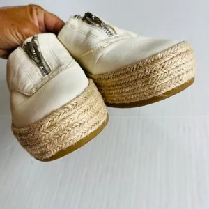 Dolce Vita Sz 6.5 White‎ Leather Platform Espadrille Slip On Shoes Zipper Front thumbnail 7