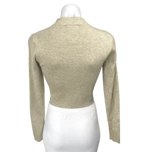 Mable Beige Khaki Tan Knit Long Sleeve Mock Neck Cropped Sweater Top Size M thumbnail 2
