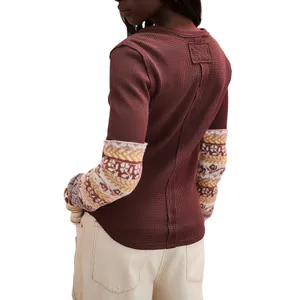 Free People We The Free Chocolate Combo All In Cuff Waffle Stitch Knit Top XS thumbnail 2