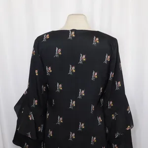 KOBI HALPERIN Ayana Ruffle Sleeve‎ Black Floral Dress Cape Shift Dress Medium thumbnail 7