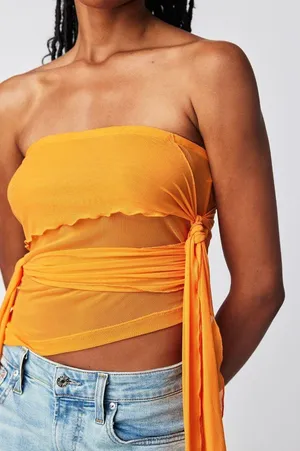 Free People Orange Strapless Top thumbnail 1
