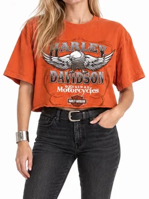 Harley Davidson Orange Eagle Cropped Graphic Tee Size L Dallas Texas Motorcycle thumbnail 3