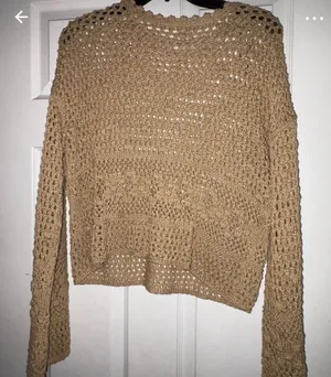 Zara Crochet Open-Knit Sweater - Beige Brown thumbnail 1