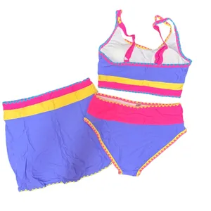 NWT Popvil 3 Piece High Waisted Bikini Set Neon Purple Pink Yellow Skirt Medium thumbnail 5