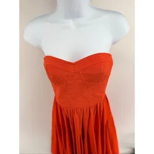 Rebecca Taylor Strapless Silk Cocktail Dress Orange Pleated Skirt Women’s 4 thumbnail 6