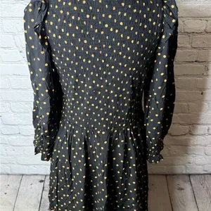 Madewell lucie smocked v neck mini dress Black Dress with Gold Dots size medium thumbnail 13