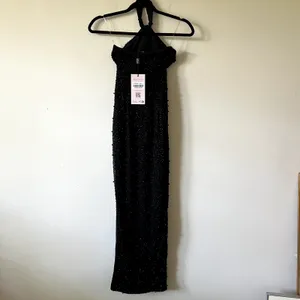 Oh Polly Positano Embellished High Neck Split Maxi Dress in Black Size 0 New thumbnail 10