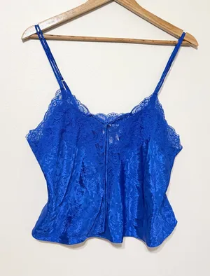 Victoria’s Secret Royal Blue Babydoll Lace Tank Top Size Medium Y2K 90s 2000s thumbnail 1