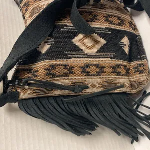 Baja Western Jacquard Boho chic Suede Fringe Crossbody Bag thumbnail 2