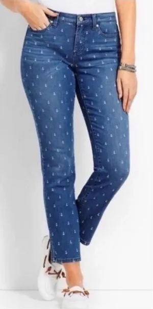 Talbots Anchor-Print Slim Ankle Curvy Jeans thumbnail 1