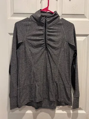 Champion Women's Gray Heather Ruched Mock Neck Quarter Zip Athletic Pullover‎ L thumbnail 1