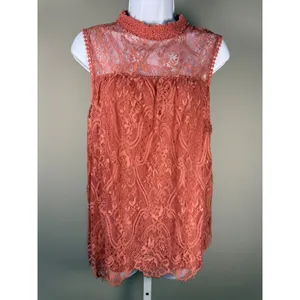 Hint of Mint Lace Mock‎ Neck Top Boho Romantic Cottagecore Blouse L thumbnail 2