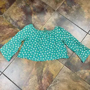 Billabong Sage Green Floral Glared Long Sleeves Off-The-Shoulder Top Small thumbnail 10