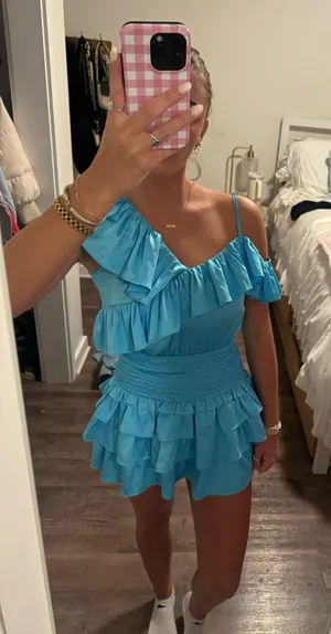 Light blue mini romper dress thumbnail 1