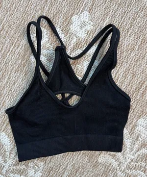 Black Ribbed Strappy Bralette - Women Intimates & Sleepwear thumbnail 1