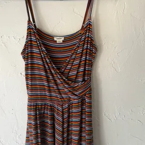GARAGE Striped Cami Babydoll Top‎ Ruched Spaghetti Strap Rainbow P/S Grunge thumbnail 3