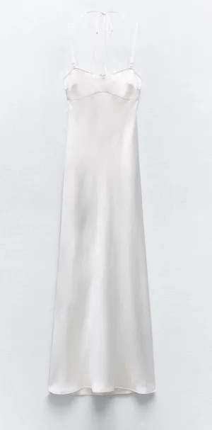 ZARA dress maxi white lingerie inspired satin effect wedding party thumbnail 7