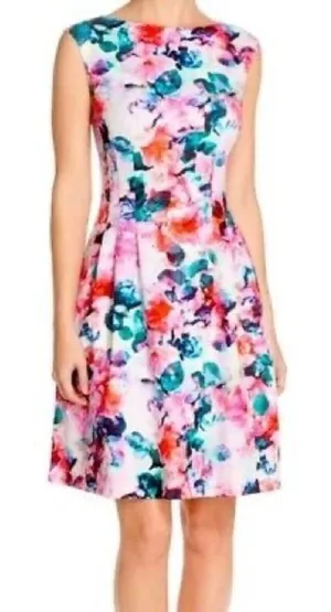 Eliza J Floral Print Scuba Fit & Flare Sleeveless Dress Women’s Size 6 thumbnail 1