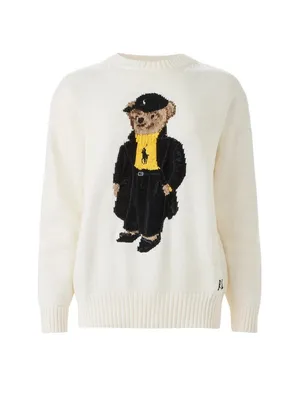 Polo Ralph Lauren Cotton Bear Long Sleeve Crew Neck Pullover in Ivory Large Wome thumbnail 12