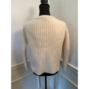 J.Crew 100% Wool Chunky Diamond Cable Knit Pom-Pom Cropped Sweater Ivory Cottage thumbnail 5